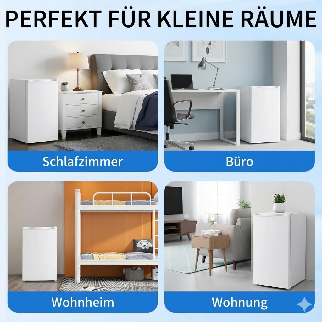 91L Mini-Kühlschrank mit Gefrierschrank, Einzeltür kleiner Kühlschrank, Schlafsaal Kühlschrank mit 7 verstellbarem Thermostat, Energieeinsparung, Geräuscharm, Weiß