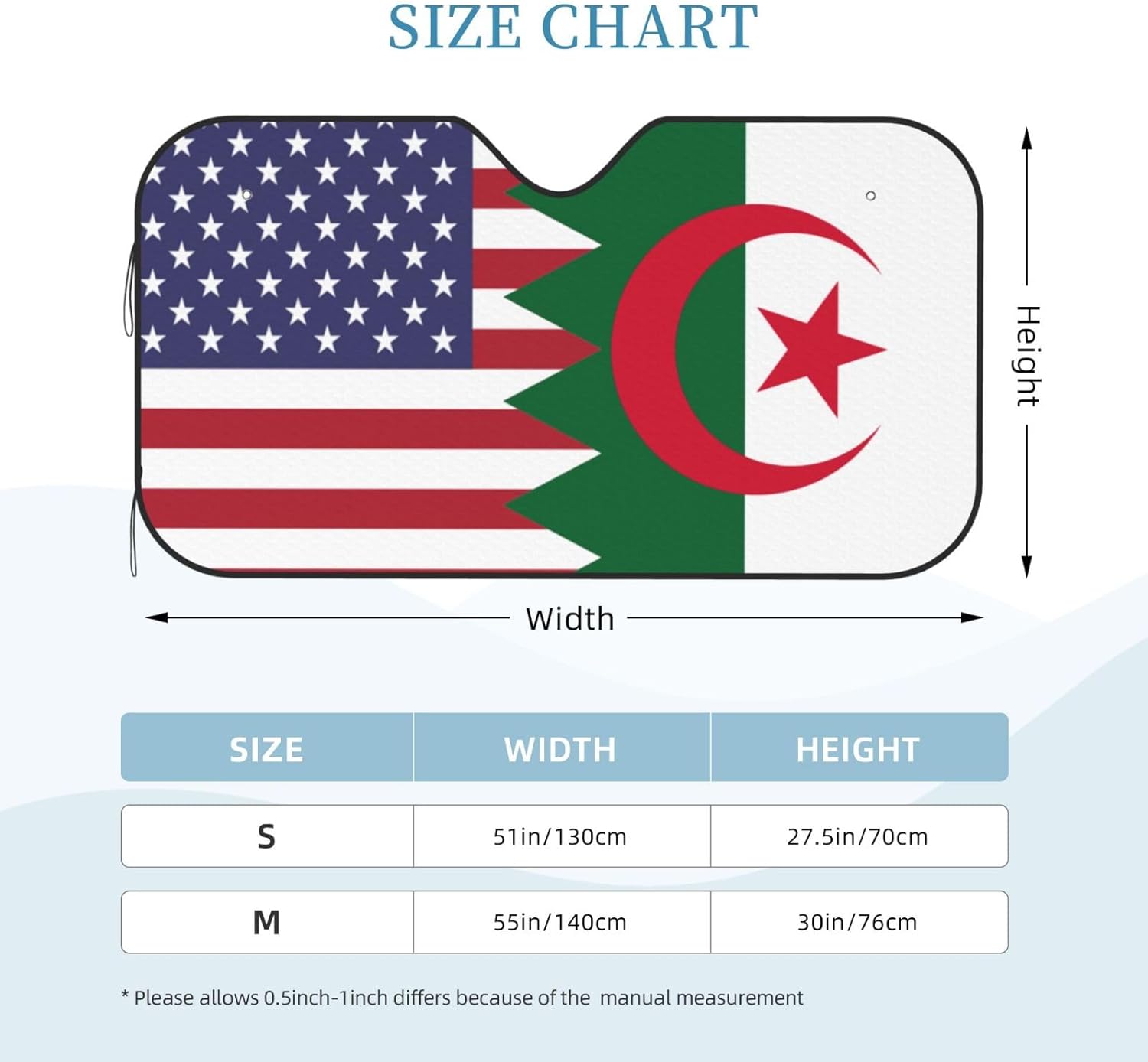 America Algeria Friendship Flag Foldable Car Windshield Sunshade Blocks Heat and Sun Glare Uv Rays