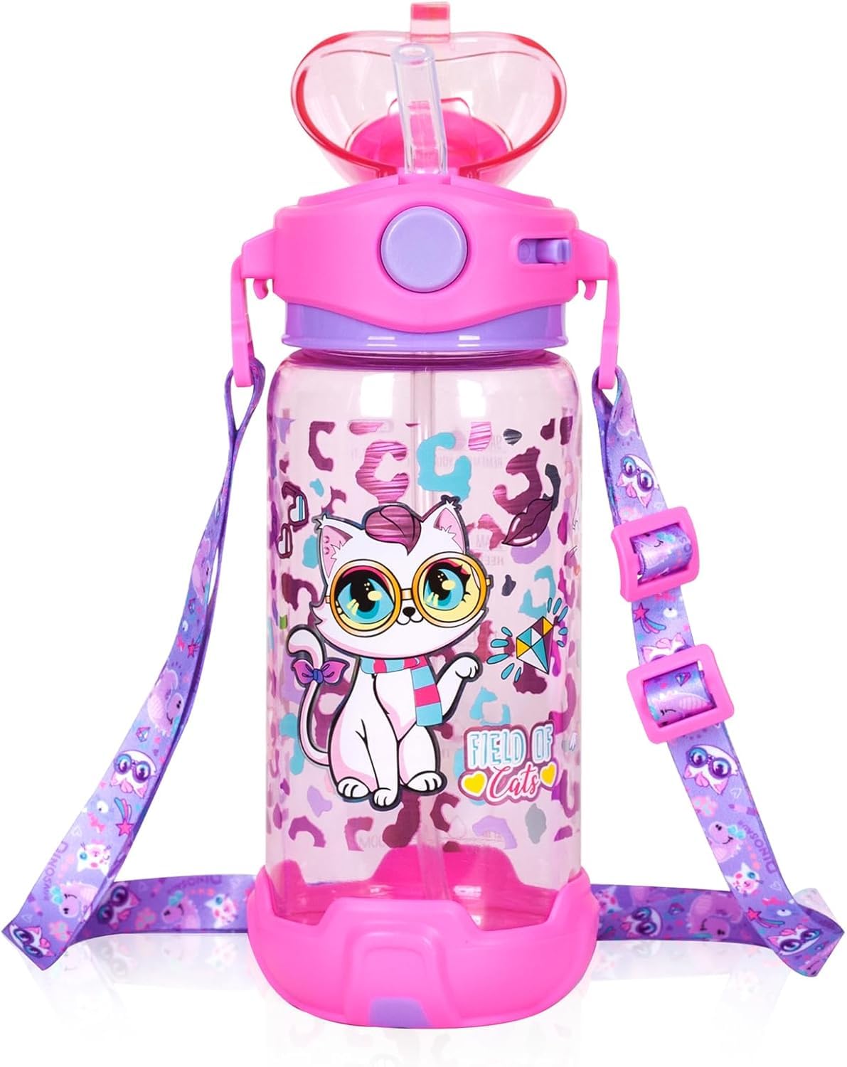 PinkSheep Kids Water Bottle with Straw/Lanyard, 650ml Child Drinking Water Bottle, BPA Free Leak-Proof Locking Flip Lid for Kids Girls Boys School Sport Travel (Cat-A) — image 1