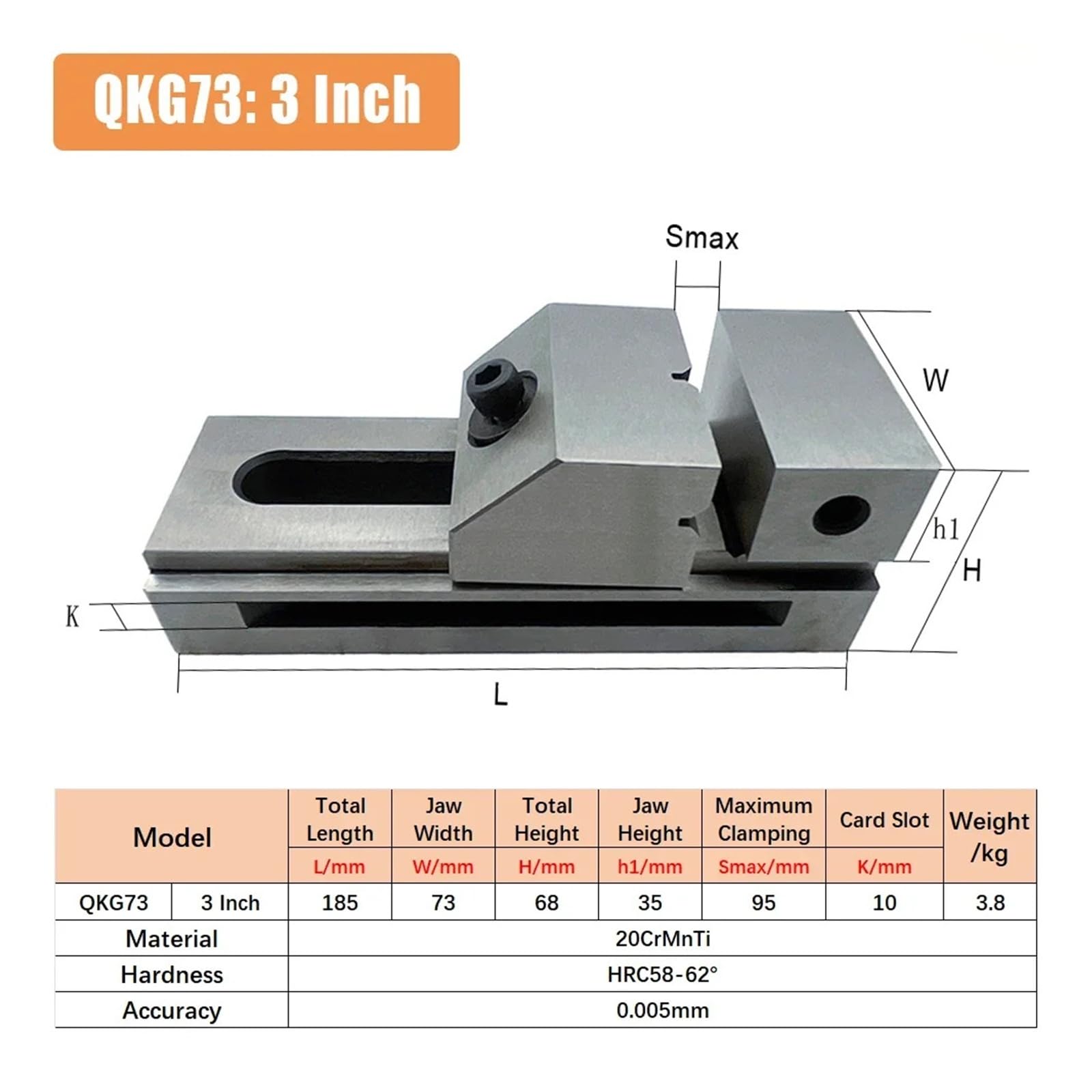 Lathe Vise, 2/2.5/3 Inches Tool Steel Clamp Accuracy 0.005mm For CNC Milling Press Stand Mini Tools(QKG73(3 inch))