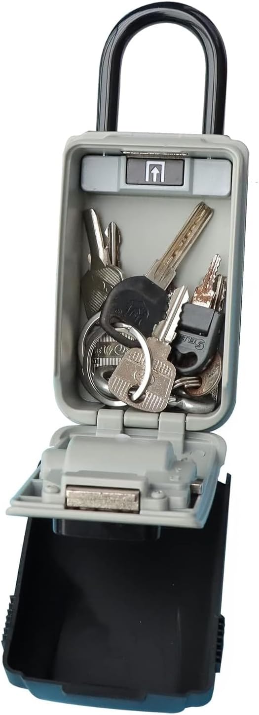 Key Lock Box for Outside Surfing, 4 Digit Combination Lockbox for House Key, Portable Key Safe Padlock for Cars, Indoor, Garage, Garden, Store, Realtors with Shackle, Waterproof Cover