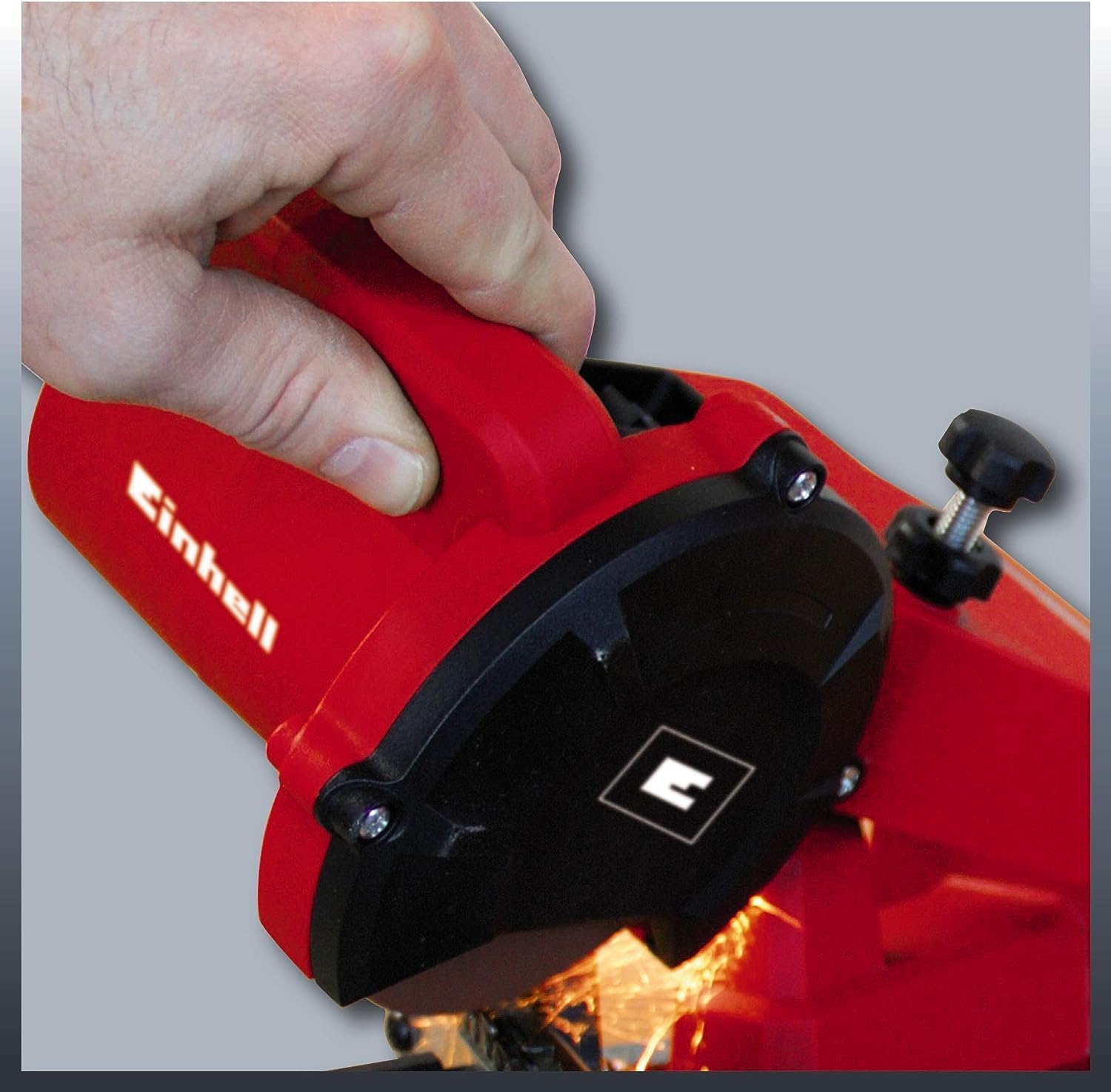 Einhell GC-CS 85 E – Afilador de cadenas de motosierra eléctrica con cable, Ralentí 5500 RPM, 85 W, 220-240 V | 50 Hz, tope de profundidad y disco de afilado, Color Rojo