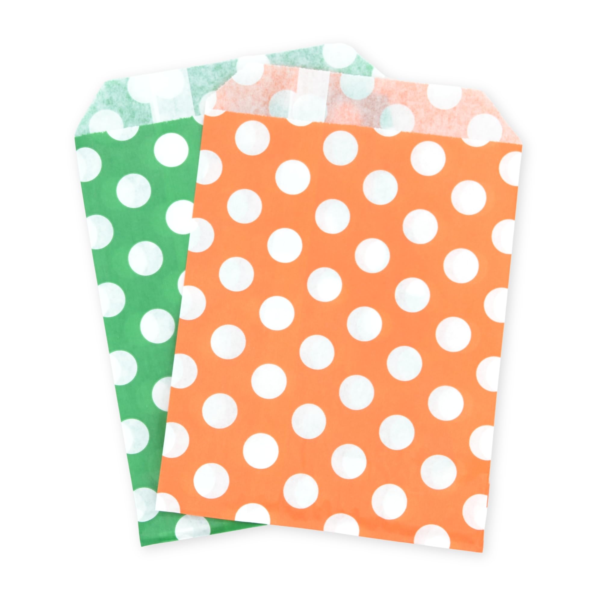 celloexpress 7" x 9" Green & Orange Polka Dot Paper Sweet Bags - Classic Confectionery Gift Shop Goodie Party Bags (Pack of 500)