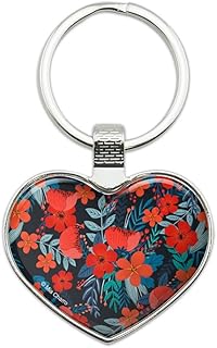Cecilie Flowers Pattern Keychain Heart Love Metal Key Chain Ring