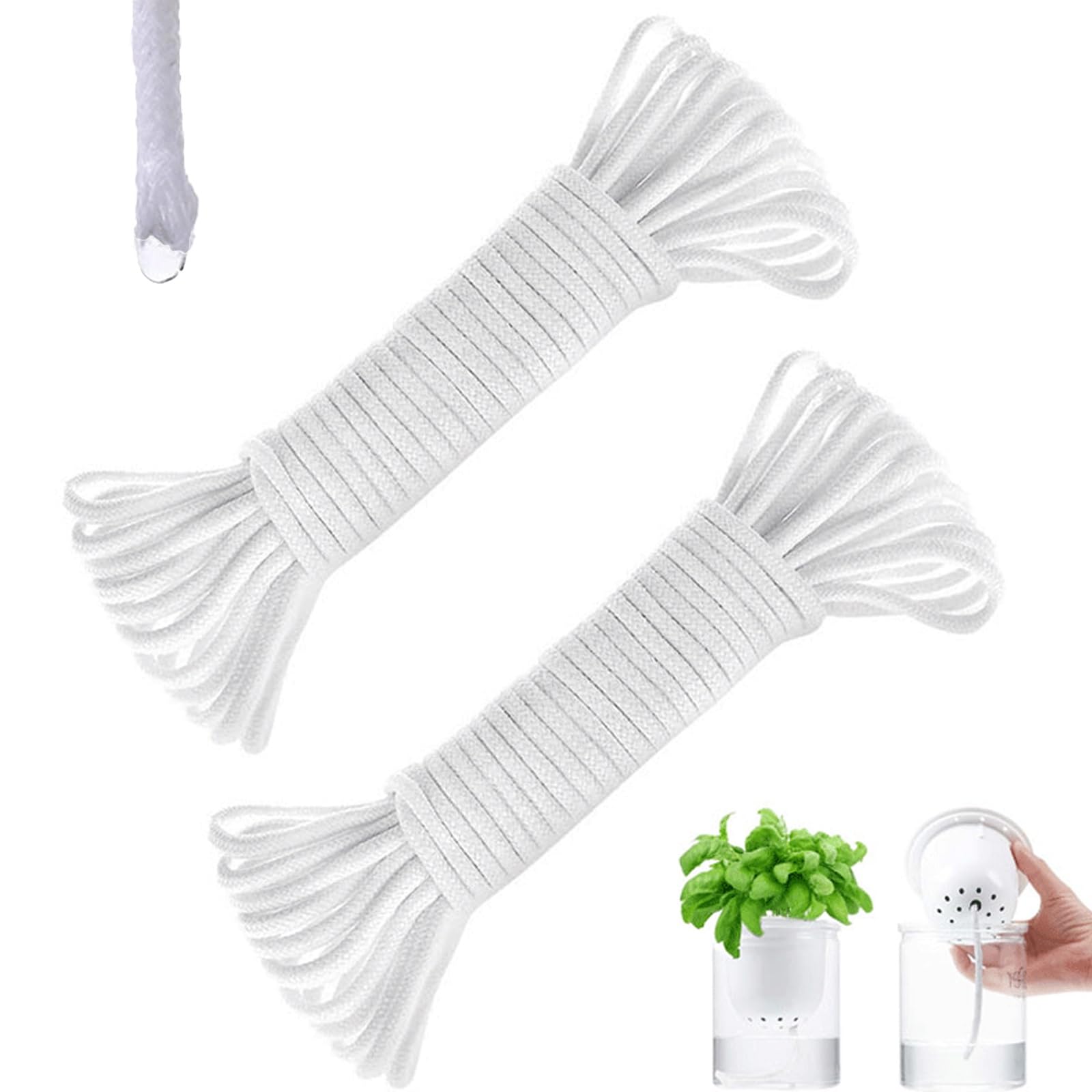 Explcior Self Watering Wick Cord, Moisture Wicking String, Self-Watering Planter Pots for Vacation, DIY Automatic Watering Device System, Plant Feeders Drip Water(60feet,4MM)
