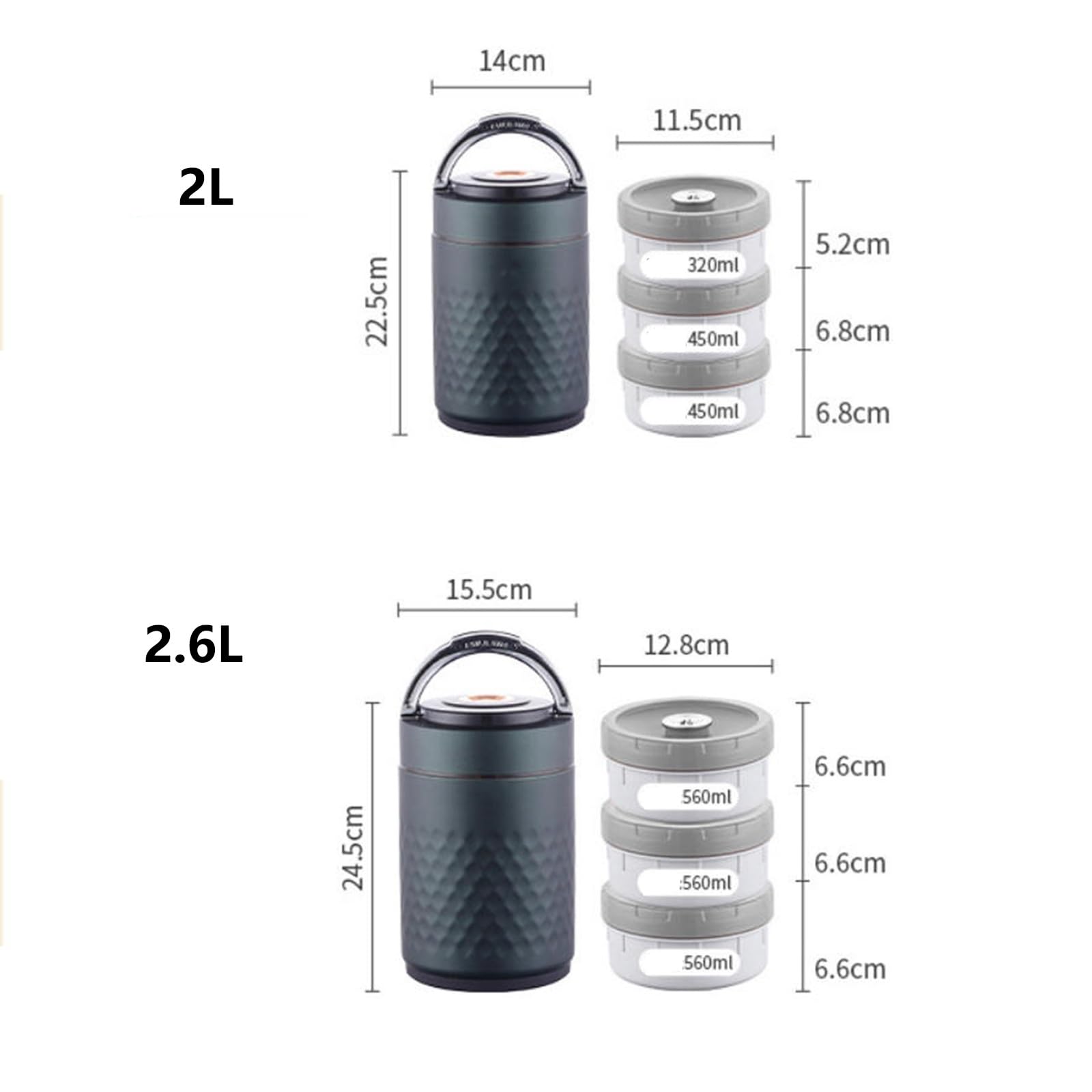 Vnook Fiambrera térmica de Acero Inoxidable 3/4 Niveles, Recipiente Sopa con Aislamiento, con asa, Aislamiento al vacío, a Prueba de Fugas, for Oficina, hogar, Picnic, Trabajo y Escuela(2L)