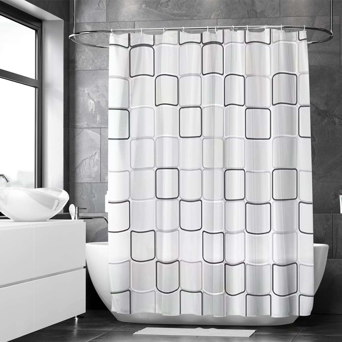 Loti Living Cube Shower Curtain 180 X 200 Cm - Anti Mold - Waterproof Polyester - Includes Rings
