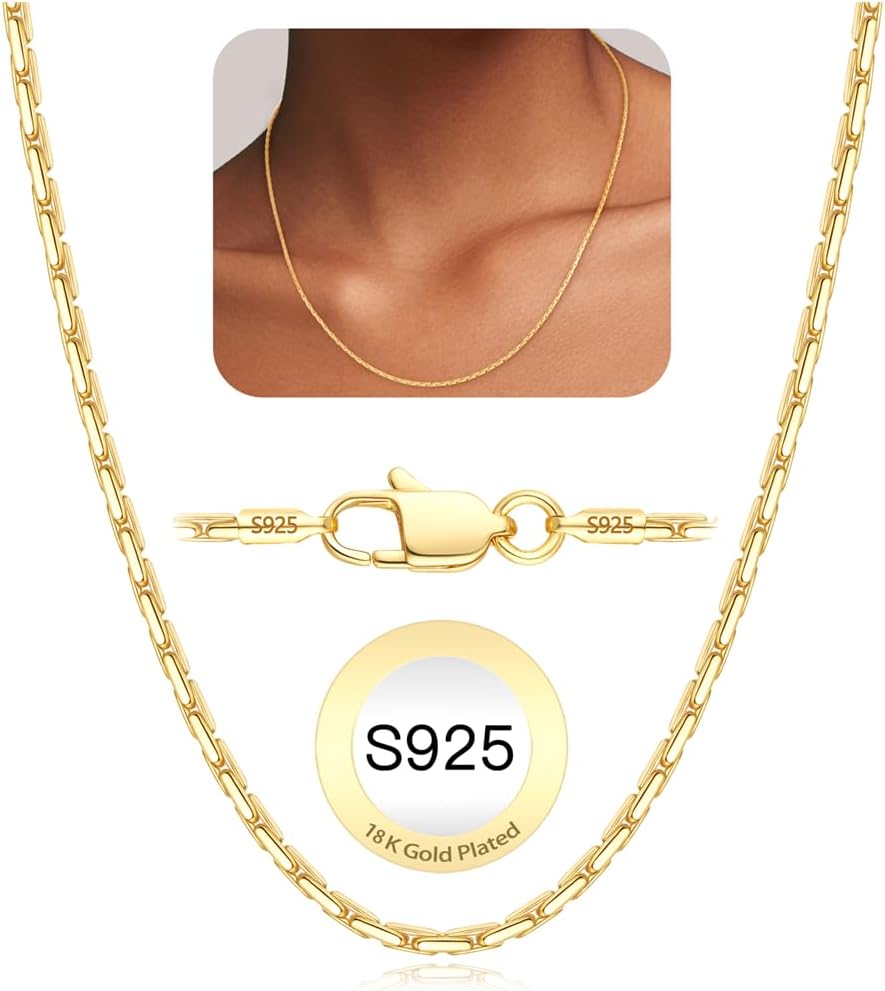 Italian 1.3mm Snake Chain 14K Gold Plated 925 Sterling Silver Chain Necklace for Women, Non-Tarnish, Tangle-Free, Silky-Smooth, Gift-Ready Luxury Chain