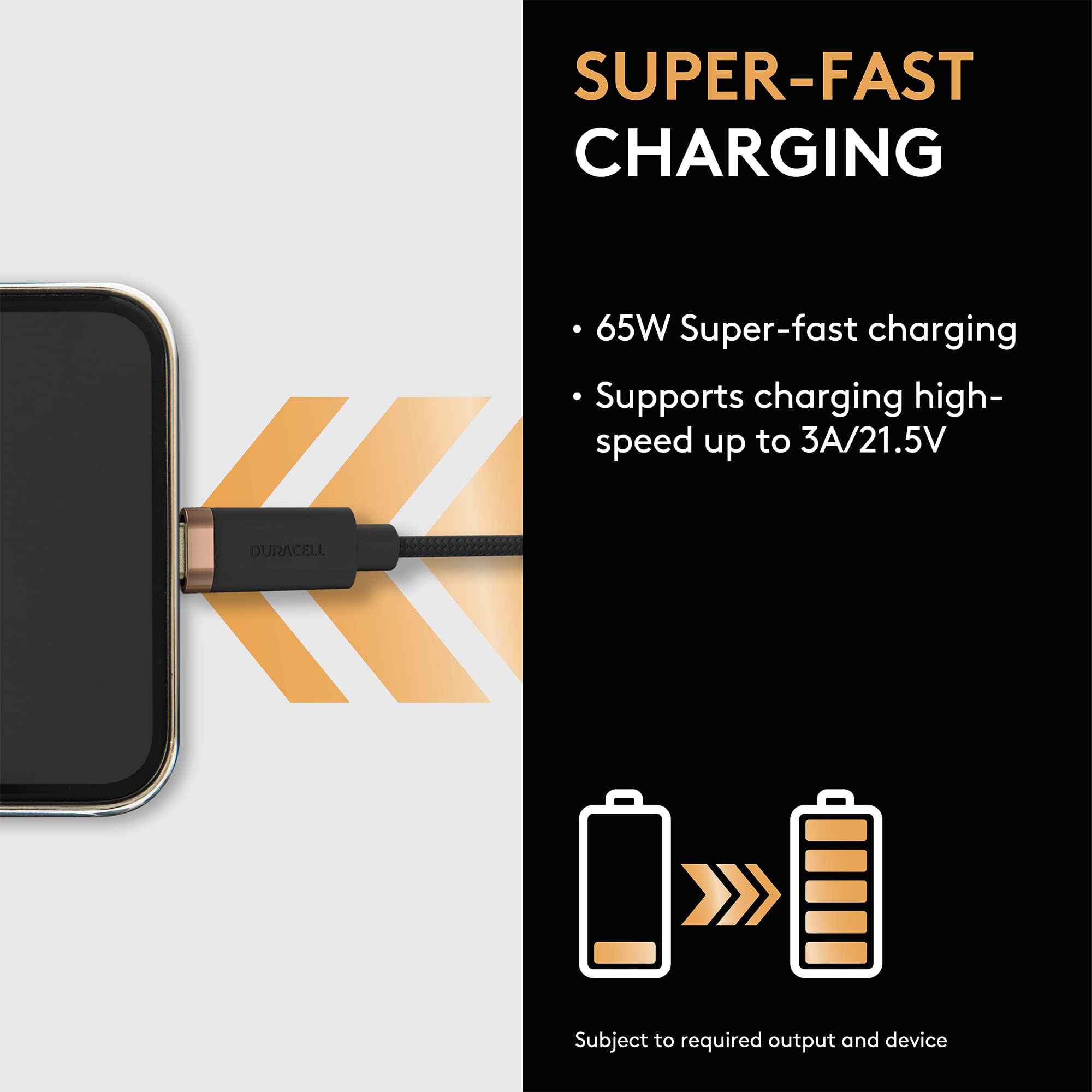 Duracell Cavo intrecciato lungo da 2 m nero USB-C a fulmine temperato - Cavo di ricarica certificato MFI
