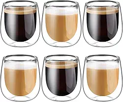 glastal Conjunto de 6 xícaras de café expresso, copos de café de parede dupla de 113 g, copos de café de vidro transparente com isolamento térmico de vidro borossilicato
