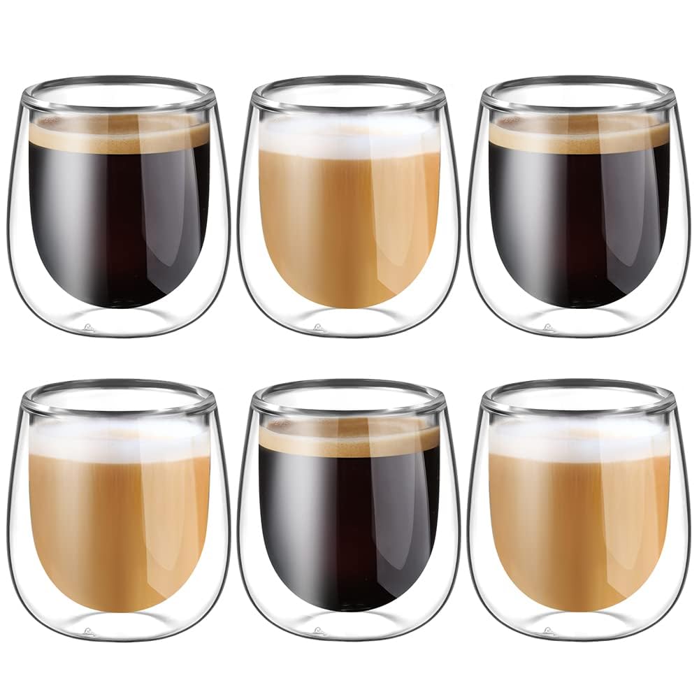 glastalDouble Walled Espresso Coffee Glass Cups Glasses Borosilicate Glasses for Tea Dessert 100ml (4oz) Set of 6