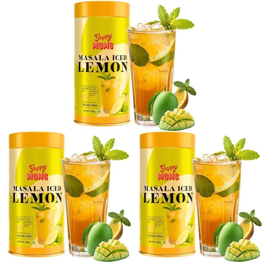 Guppy Moms Masala Iced Lemonade Premix | Sugar-Free Refreshing Drink Mix | Tangy Lemon with Indian Spices | Healthy Drink & Easy to Make | 200g Pack (Up to 20 Servings) (Pack of 3)-image-26