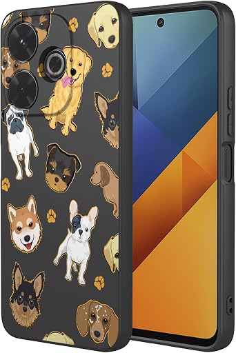 Phone Case for Xiaomi Poco M6 4G Case, Redmi 13 Case, Case Shockproof Flexible Bumper TPU Soft Case Dog Pattern Phone Cover for Xiaomi Redmi 13 Black Dog
