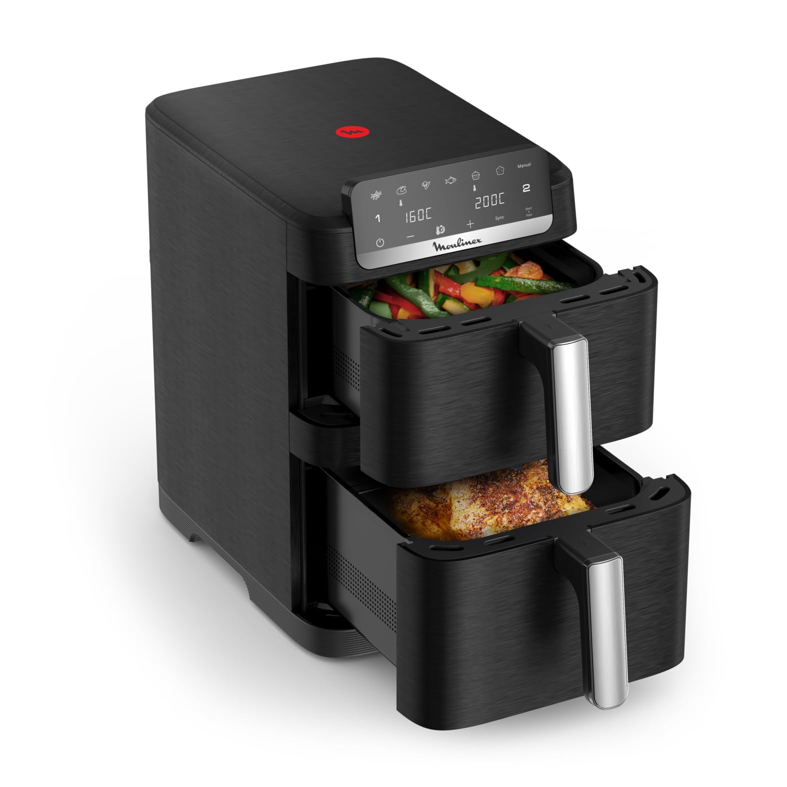 Moulinex Easy Fry Crispy Stack, Freidora de aire dual compacta, Dos cajones de 6 L y 4 L, Modo sync, Tecnología EvenFry, 7 modos de cocción + modo manual, Ahorra espacio, EZ7528F0