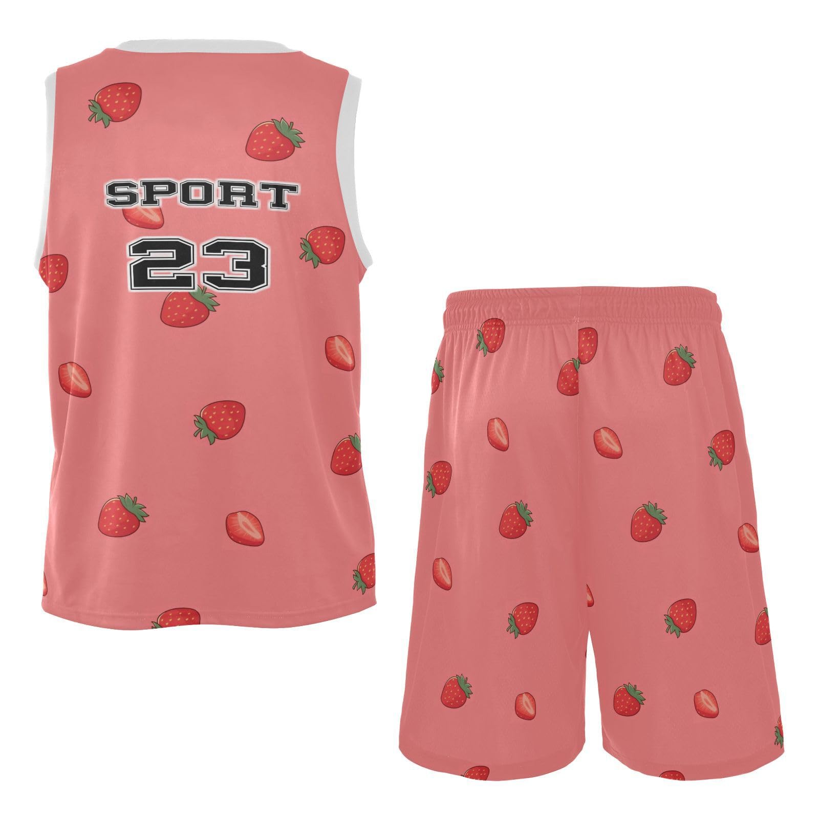 FLildon Strawberry Red Boys Basketball Jersey Set Tank Top Shorts Tracksuit Sport Training Suit for Kids, XL