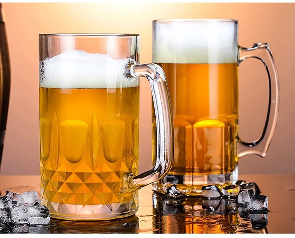 Amazon.co.jp: クラシックなガラス製ビールジョッキ、ハンドル付き 