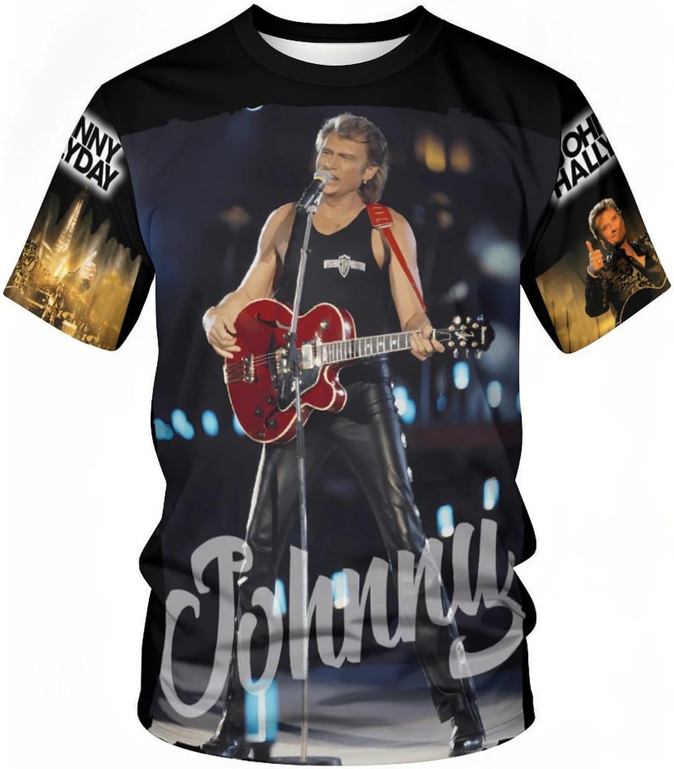 T-Shirt Vintage Johnny Hallyday Pour Homme - Manches Courtes, Imprimé Graphique, Col Rond Décontracté