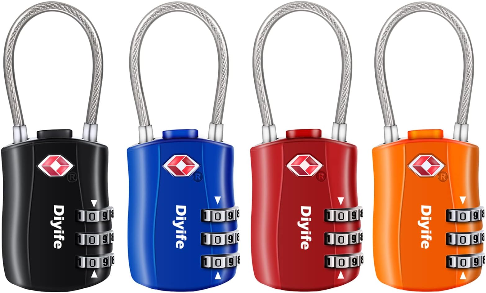 Diyife TSA Luggage Locks, [Newest Version][4 Packs] 3-Digit Security Padlock, Combination Padlocks, Code Lock for Travel Suitcases Luggage Bag Case etc.(Black&Blue&Red&Orange)