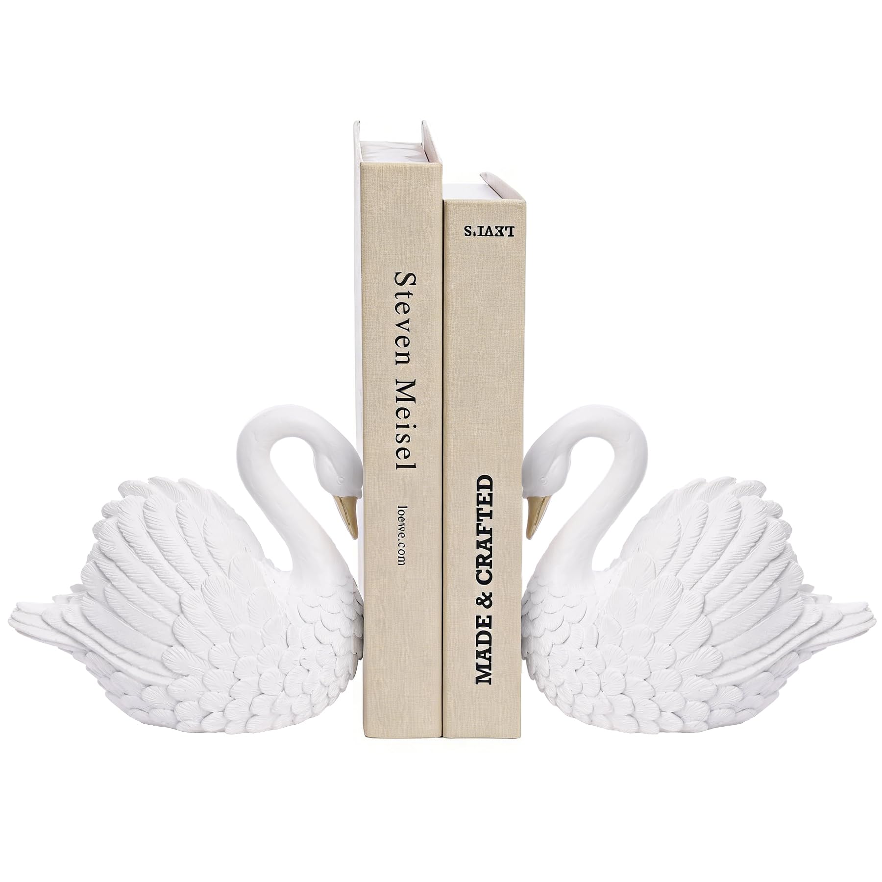Fermalibri decorativi a forma di cigno, in resina, per mensole, unici supporti per libri bianchi, decorazione a forma di cigno resistente, per casa, ufficio, scrivania, libreria, set di 2