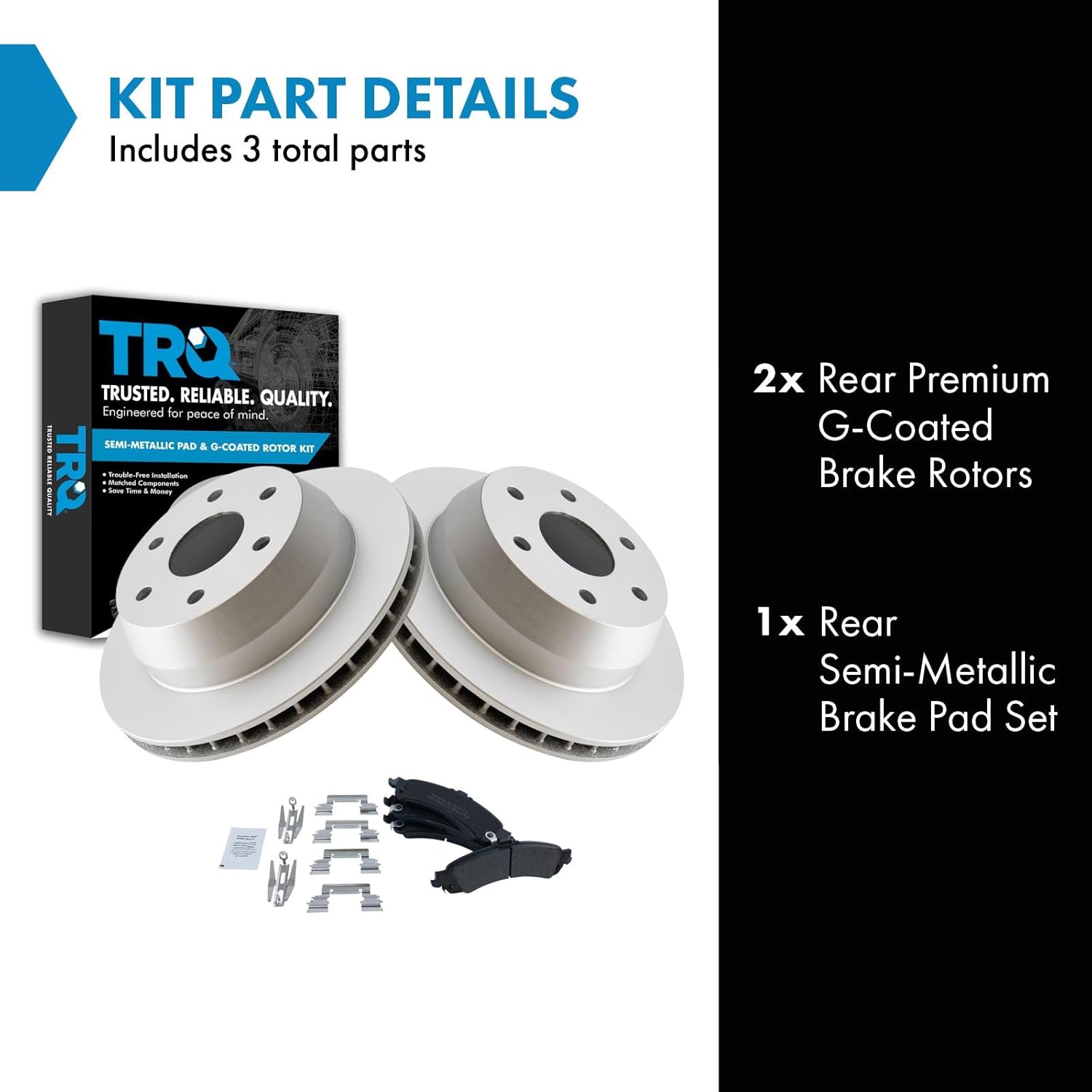 TRQ Rear Brake Pad & Rotor Set Semi Metallic Coated Vented Rotors Compatible with 2000-2006 Chevy Silverado Suburban Tahoe Avalanche 1500 GMC Sierra Yukon XL 1500 2002-2006 Cadillac Escalade ESV EXT