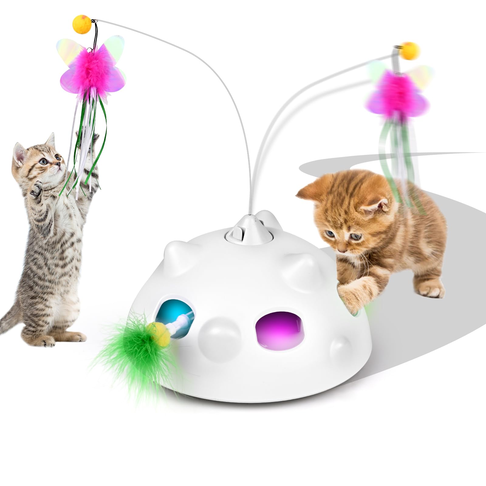 Vankarr Juguete eléctrico interactivo para gatos, juguete de inteligencia para gatos, autoempleo con accesorios de mariposa y pluma, recargable por USB