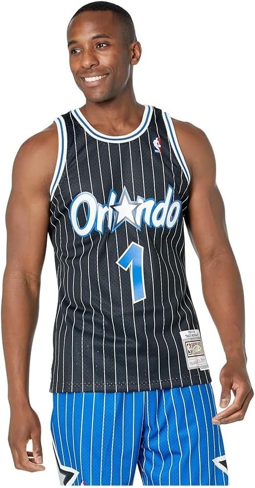 Mitchell & Ness Tracy McGrady Orlando Magic 2003-04 Men's Black Pinstripe Swingman Jersey