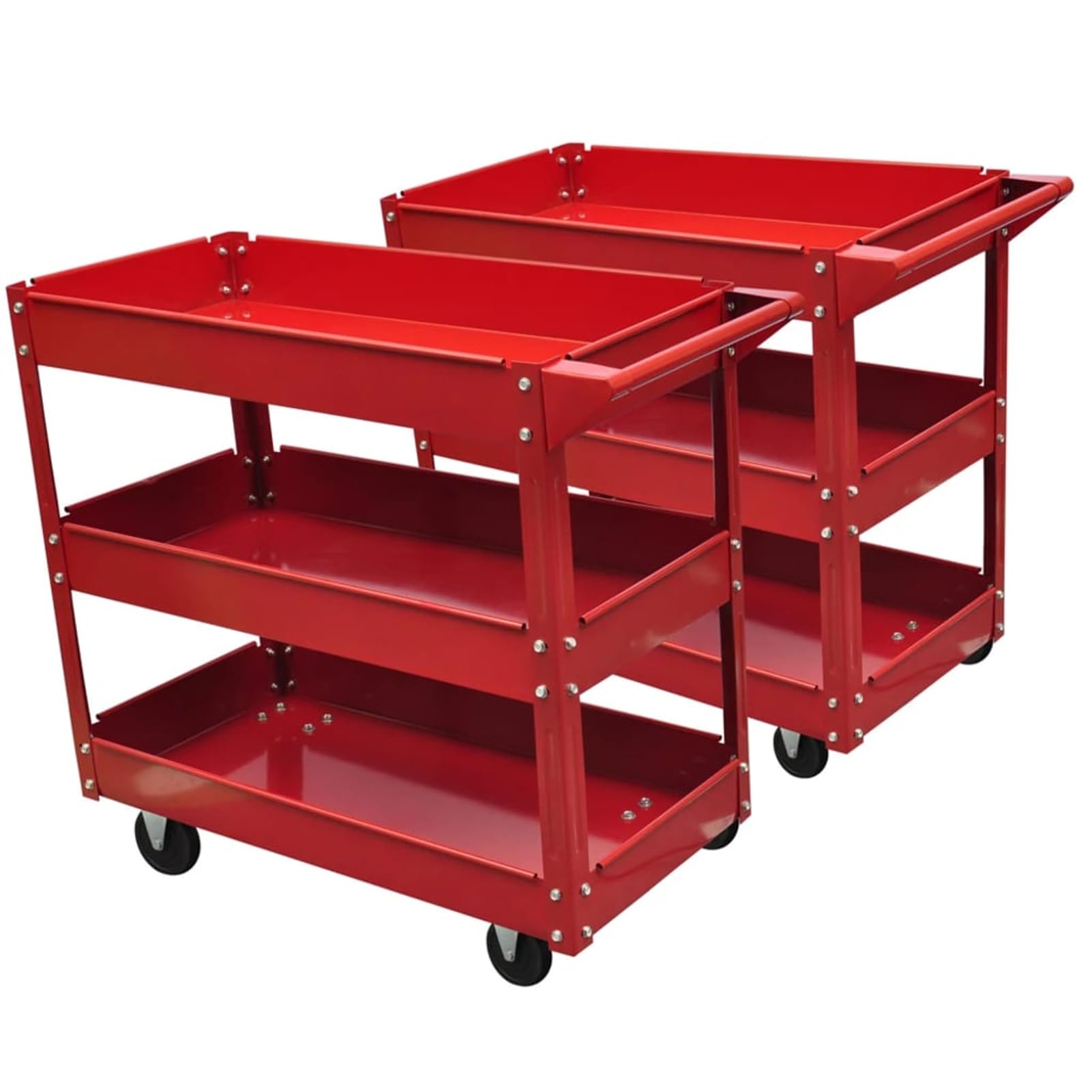 Carrello Portautensili da Officina con 3 Ripiani, Struttura in Acciaio Laccato, Carico Max 100 kg, Ruote Girevoli, Dimensioni 840x410x780 mm (2 Pezzi)