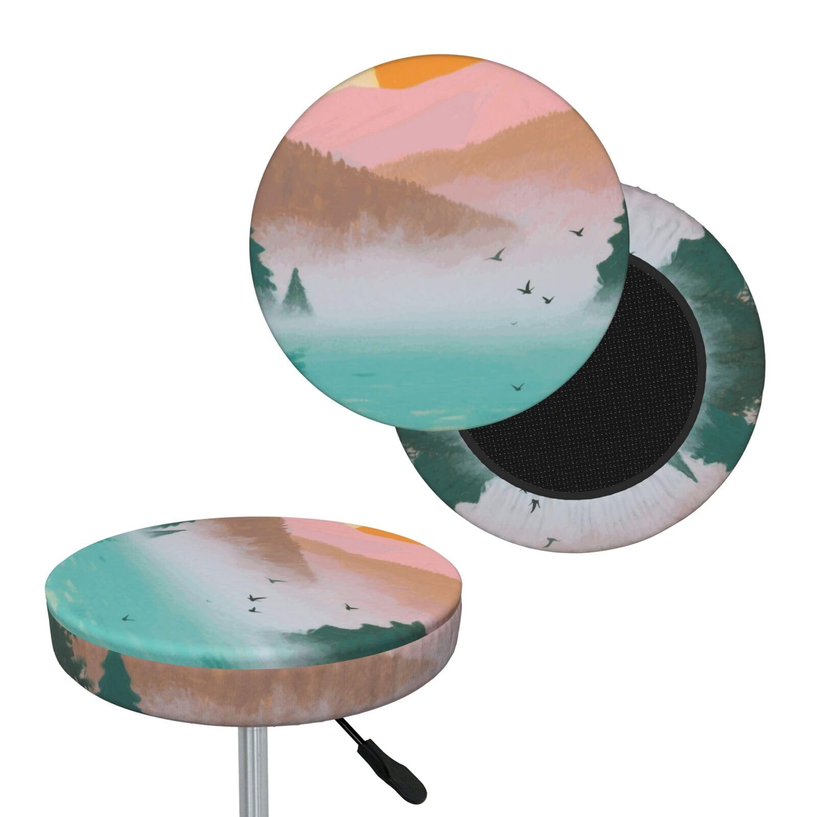 FekiLoot Sun and Tree Round Bar Stool Covers Stretch Washable Bar Stool Covers Dustproof Slipcover Bar Chair Covers with Elastic Band for Bar Kitchen Living Room Decor 14 Inch