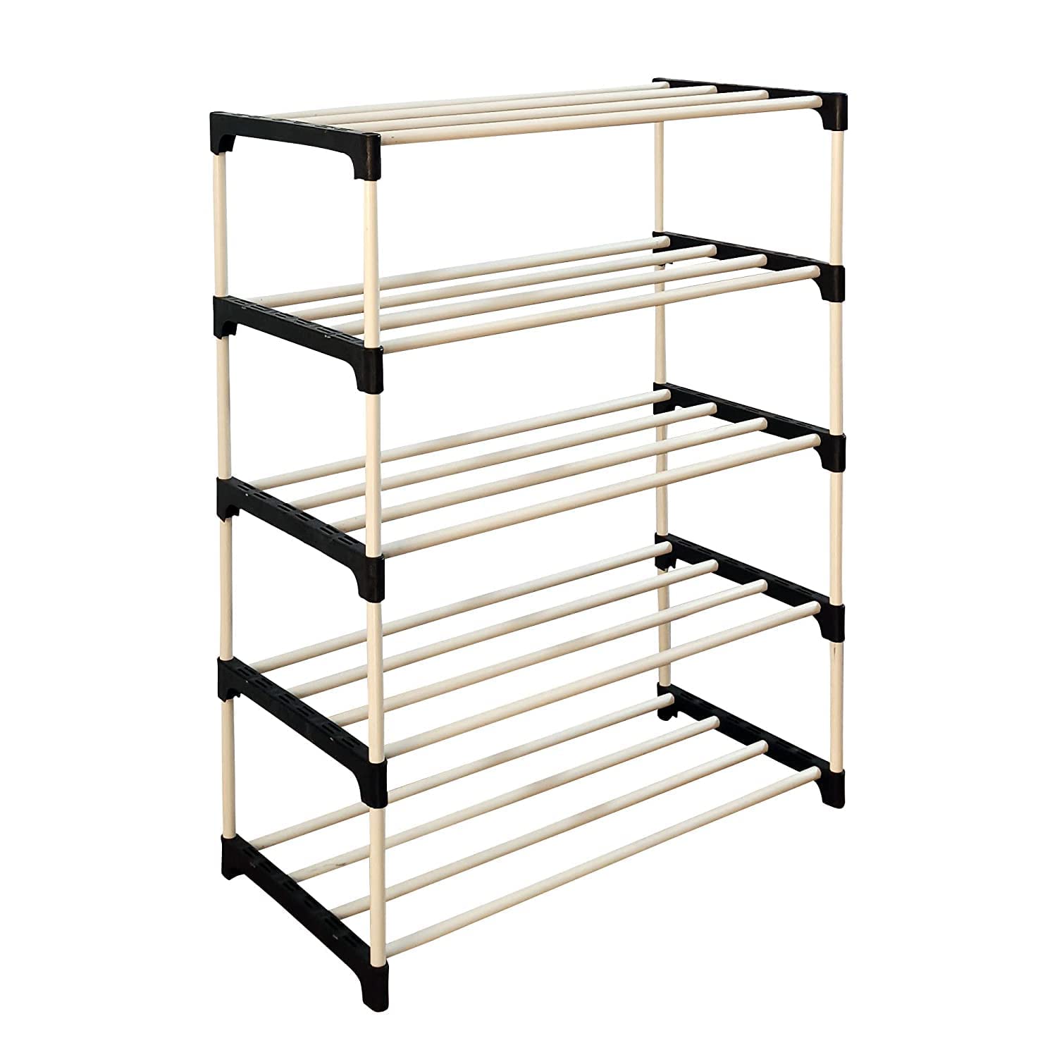 FASNO 5 Shelves Plastic Shoe Stand | Collapsible Storage Plastic Shoe Stand Easy to Assembled | Plastic Pipes Shoe Stand