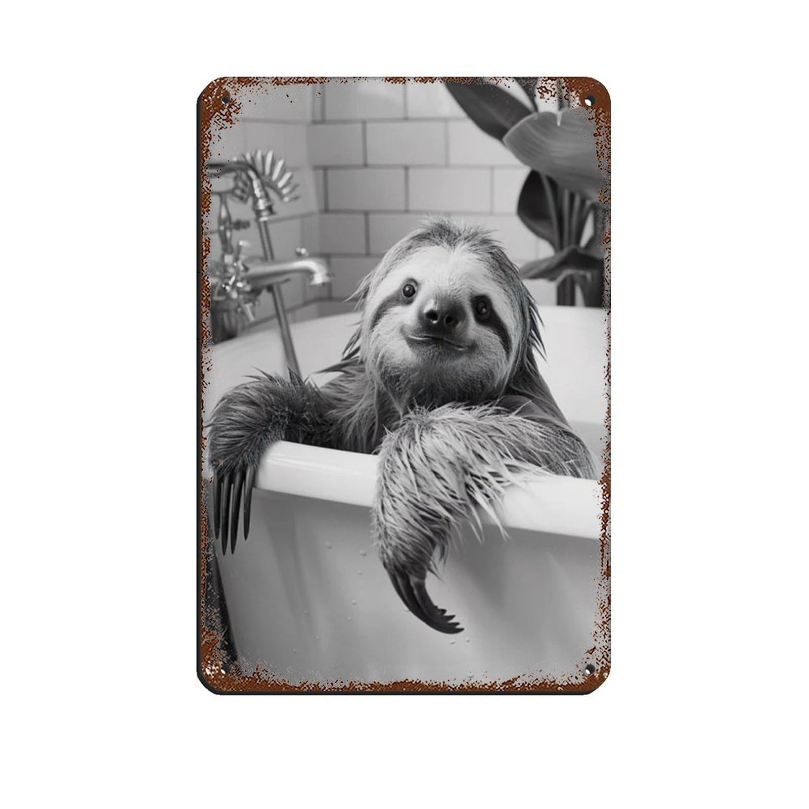 Sloth in The Bathtub, Funny Animal Poster (2) Retro Poster Metal Tin Sign Chic Art Retro Iron Painting Bar People Cave Cafe Family Garage Poster Wall Decoration 8x12inch(20x30cm)
