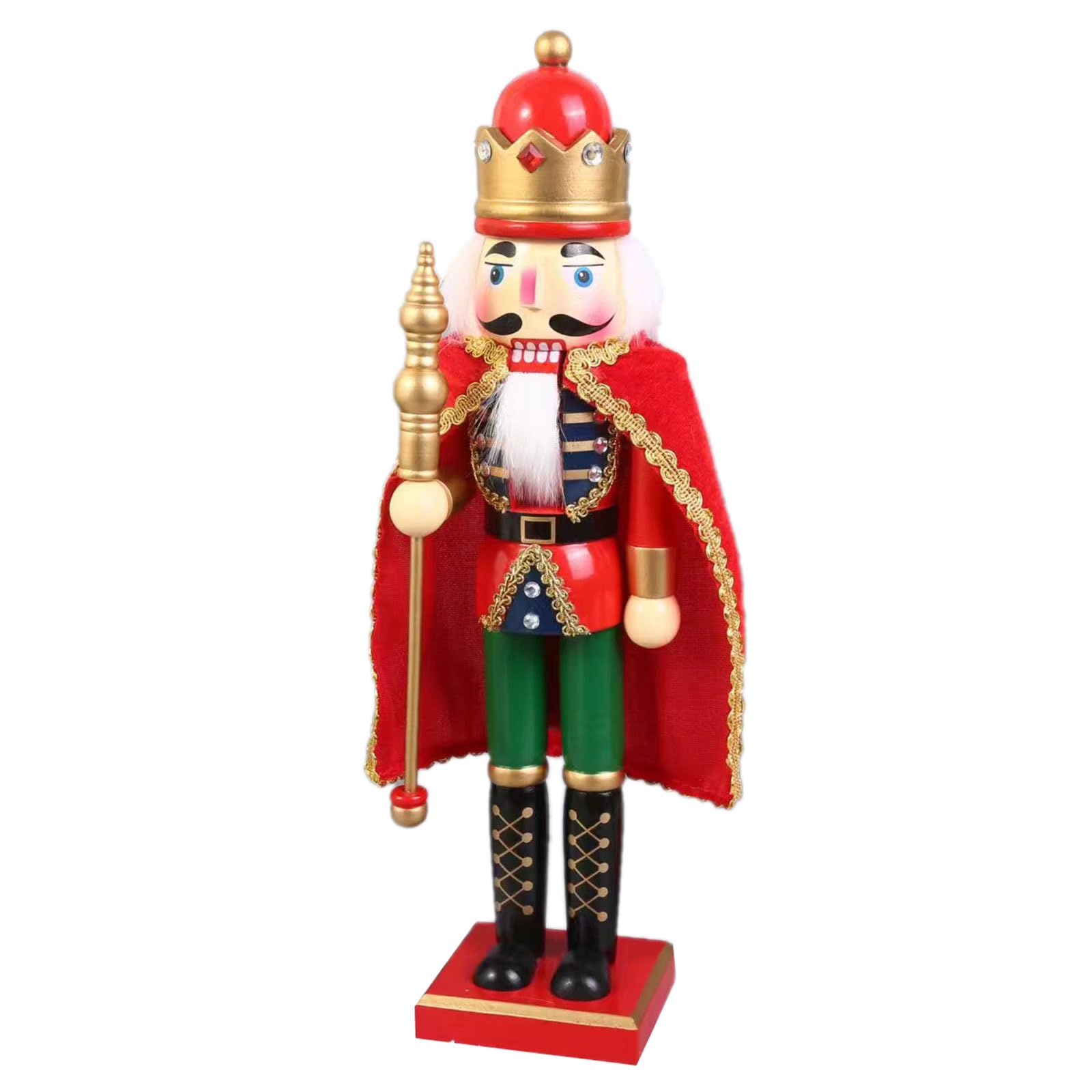 Kalttoy Christmas Nutcrackers Soldier Ornament Wood Figures Model Holiday Party Desktop Decor 38cm Soldiers Puppet with Cloak Christmas Nutcrackers