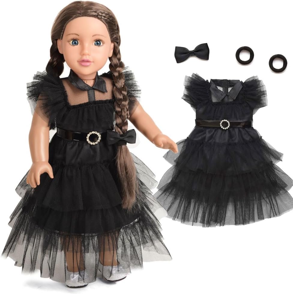 Ropa de muñeca de 18 pulgadas, accesorios de disfraz de vestido de fiesta negro para muñecas de 18 pulgadas (toll no incluido)
