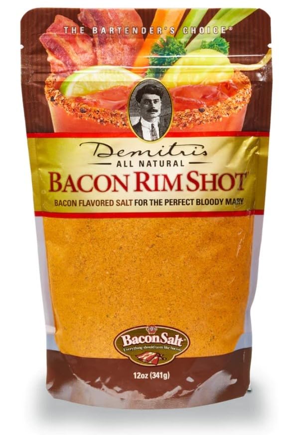 Demitris Bacon-Flavored Rimshot Salt, 4 Count of 12 oz Bottles, Smoky Savory Garnish for Cocktails