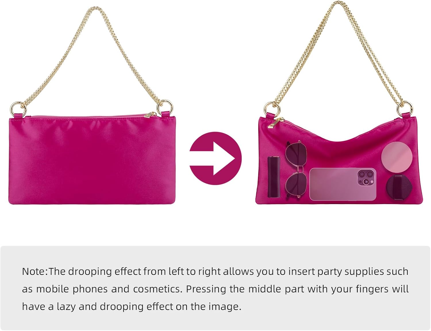 Women Satin Evening Handbag Wedding Prom Clutch Purse Formal Cocktail Party Clutches Shoulder Bag with 2 Bag Chains - Image 7