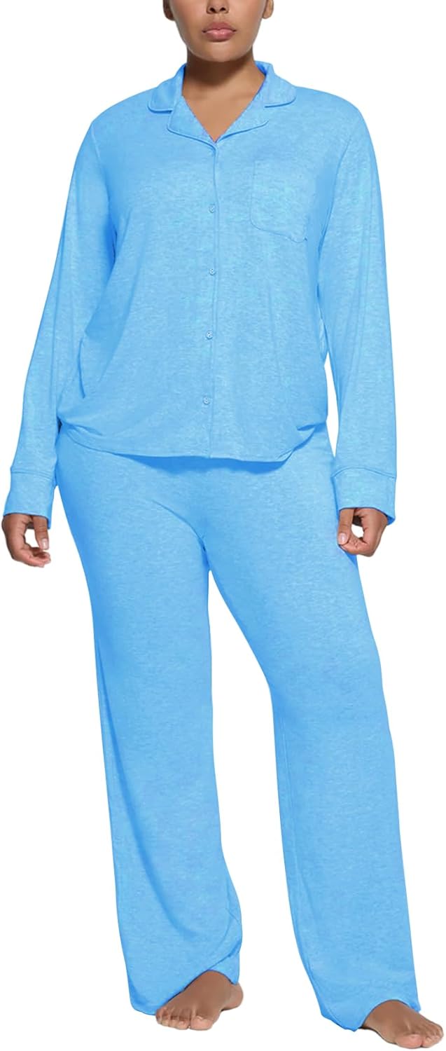 MANBEIYA Women's Pajama Sets Long Sleeve Button Down Soft Knit Sleepwear 2 Piece Lounge Set