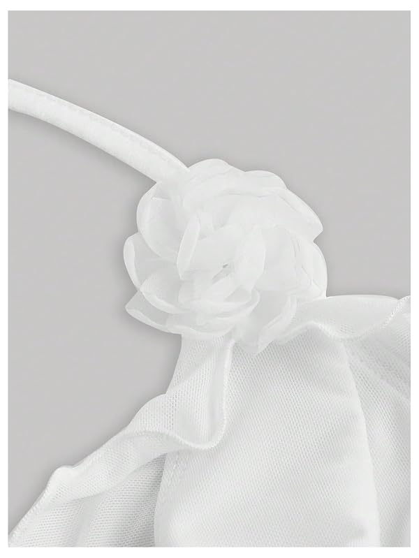WDIRARA Women's 3D Flower Tie Front Ruffle Trim Halter Top Tie Backless Camisole White XX-Large by WDIRARA - Used condition - Image 3