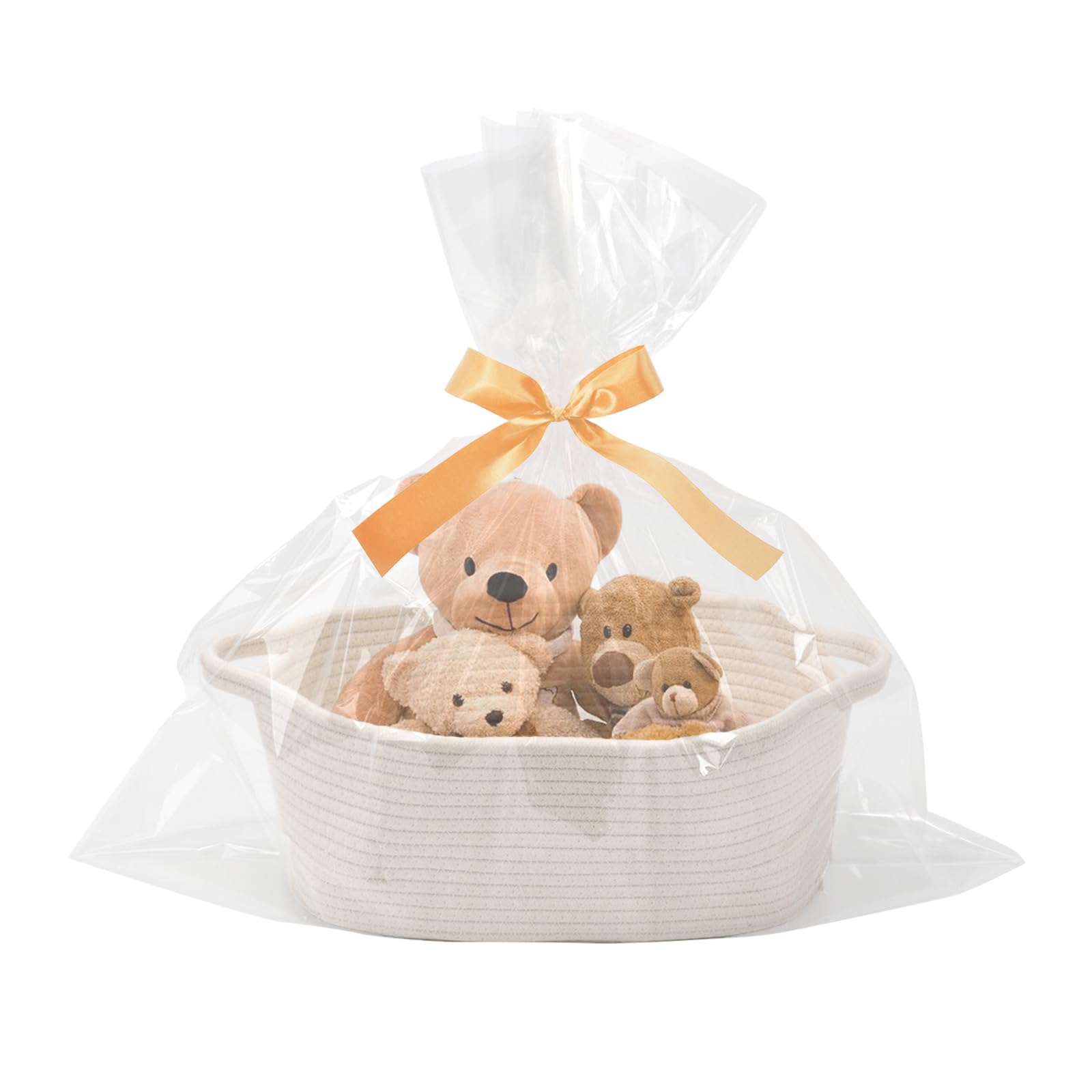 Panier Cadeau Vide En Corde De Coton - 30x20x12 Cm, Avec Ruban Et Sac Transparent, Pour Mariage, Noël, Rangement