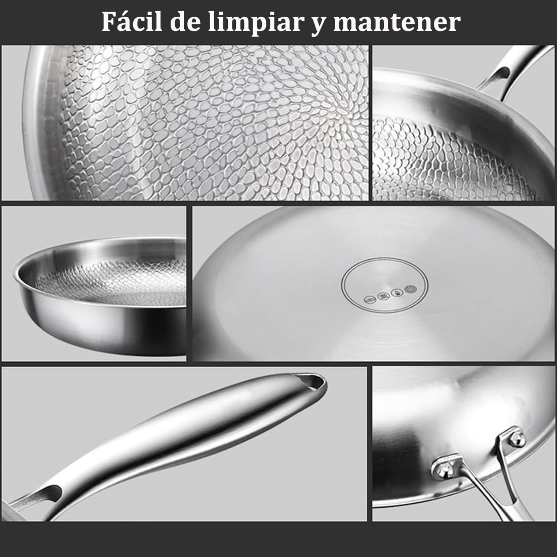 Sartén de Titanio Antiadherente Mireve, Sarten Mireve Acero 304, Sarten Titanio Puro, Resistente, Antiadherente, Apta Para Lavavajillas, Incluye Tapa Y Compatible Con Todas Las Placas (Sin tapa,24 cm)