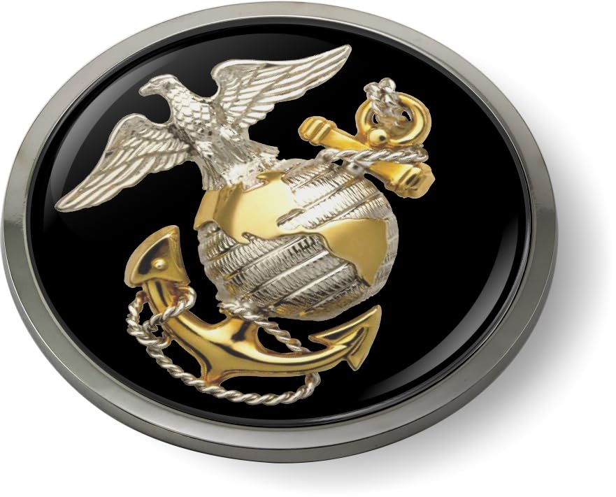 Image of BestLicensePlateFrames - USMC - The Eagle, Globe, and Anchor 3D Domed CAR Emblem Badge Sticker Chrome Plastic Bezel - Official U.S. Marine Corps Licensed Product