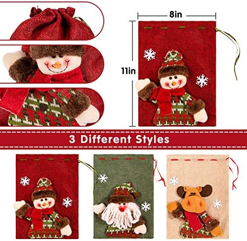 Whaline Christmas Jute Burlap Bags with Drawstring Large Candy Pouch Bags, 8 x 11in, Reusable Gift Sack Goodie Bags for Party Treat Favor Supplies 3 Pack