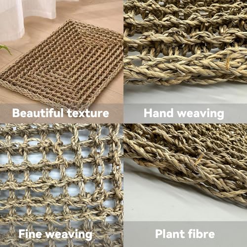 Image of Large Bird Seagrass Mat 24 x 14 ''Natural Seagrass Woven Bird Net Hammock Climbing Rope Ladder with Hooks Chew Toy for Parrot Guinea Pig Lovebird Cockatiel Pigeon