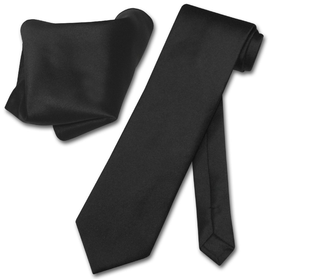 Vesuvio Napoli Solid Color NeckTie &amp; Handkerchief Pocket Square Men's Neck Tie Hanky Set