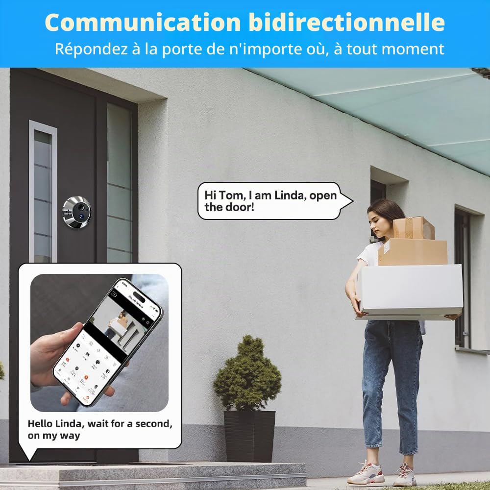 A1 Audio bidirectionnel, judas numérique à batterie 3,0 MP avec microSD de 32 Go, judas vidéo sans fil avec écran couleur de 4,3 pouces, caméra de porte, angle 140°, détection de mouvement PIR
