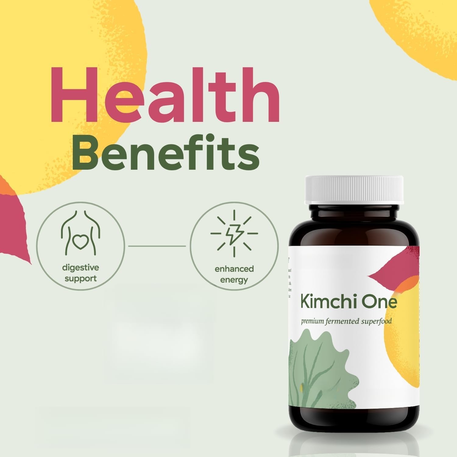 Kimchi One, capsules de poudre de kimchi, enzymes et supplément antioxydant, superaliment de qualité supérieure pour la santé intestinale pour le bien-être général, sans gluten