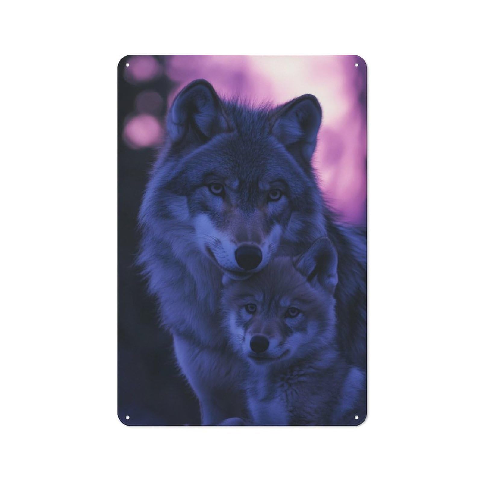 Junmoney Wolf And Pup Portrait Tin Wall Plaque 30X20cm With For Guest Room Or Hallway, For Home Office, Studio And Craft Room Walls