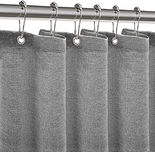 ZARCKER Waterproof Shower Curtain, 182x92CM Linen Bathroom Curtain with Impemeable Coating Mould and Mildew Resistant Fabric Bath Curtain-Polyester/Quick-Drying/Weighted Hem - White