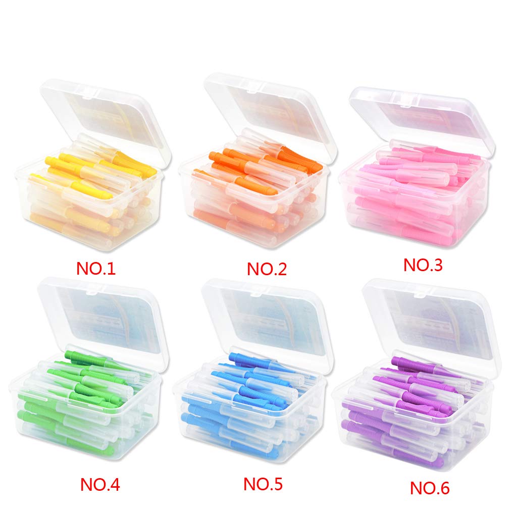 Juego de 5 cepillos interdentales flexibles de plástico para dientes de mano, herramienta de higiene bucal para el hogar, viajes, amarillo, 0,4 mm