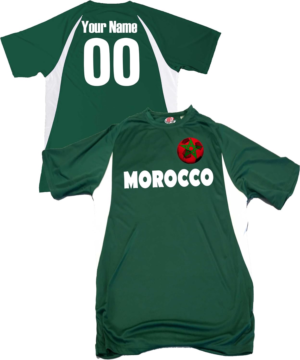 Custom Morocco Soccer Ball 1 Jersey Youth Large in Dark Green and White