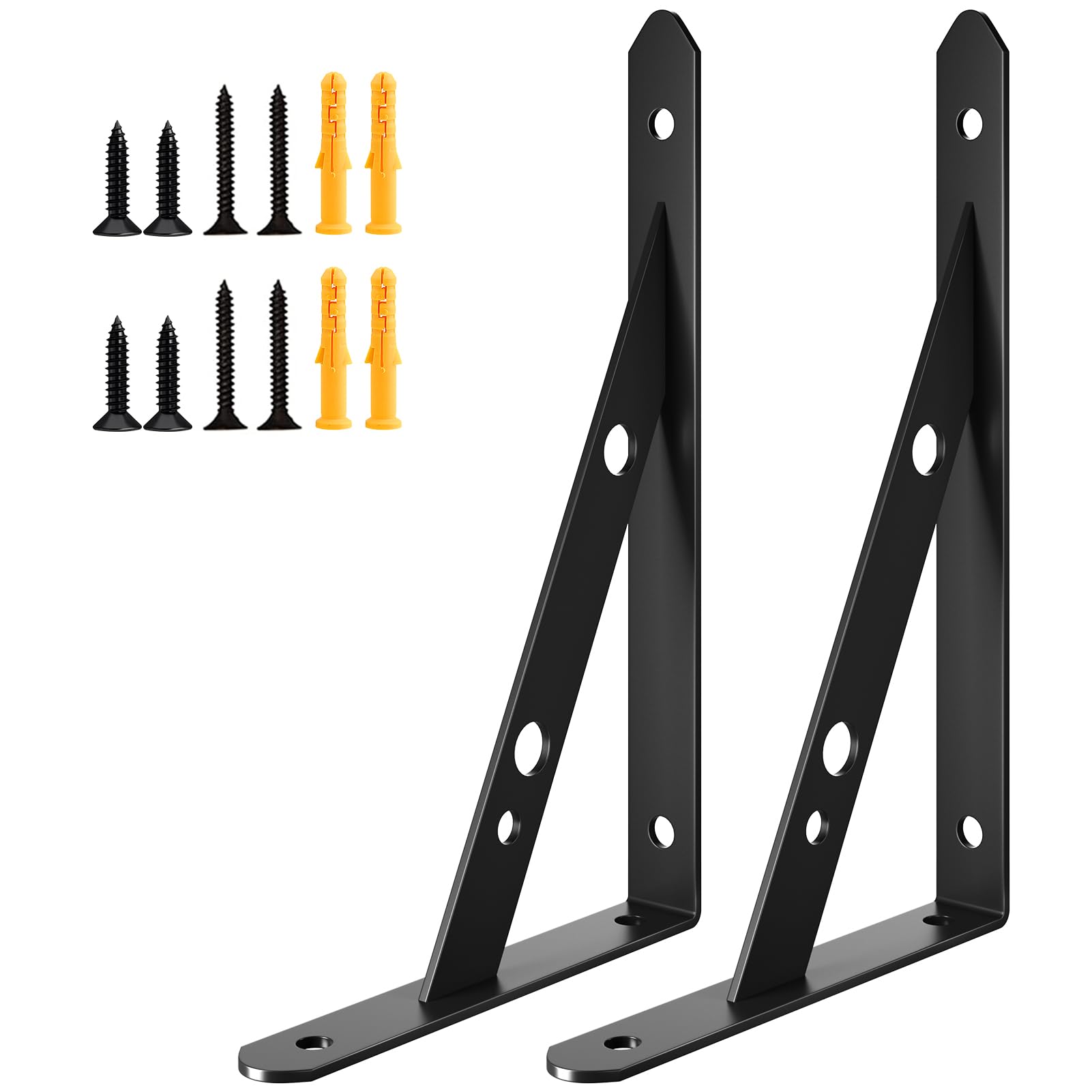 10 inch Shelf Brackets,Heavy Duty Shelf Bracket,Metal Rust Proof Shelving Brackets for DIY Wall Decorative Black (10in/2Pcs, Thicknesses 0.12in)