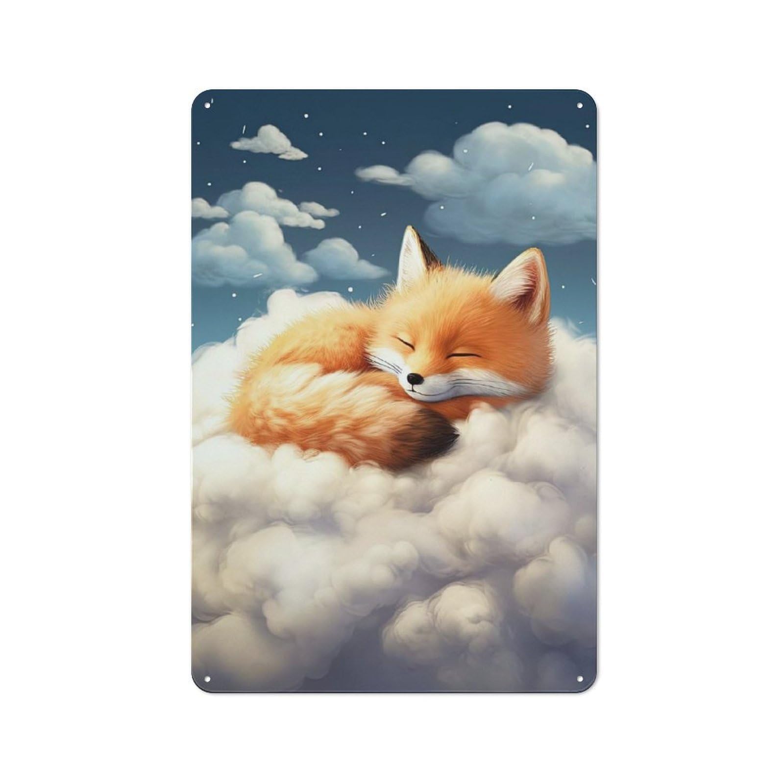Junmoney Sleeping Red Fox Tin Wall Plaque 30X20cm With For Home Office Or Studio, A New Home Present For Creative Workspace Decorators